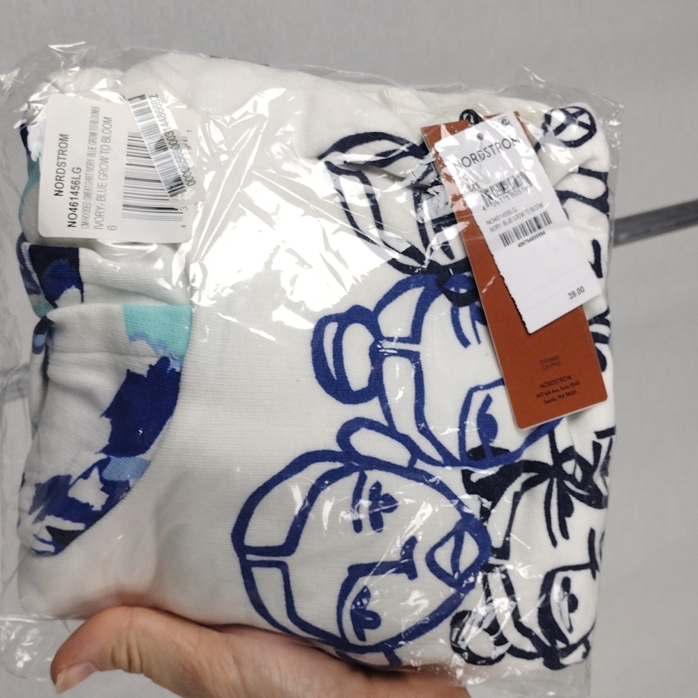 CRISTINA MARTINEZ Kids Print Cotton Hoodie Ivory Blue Grow To Bloom Size 7 NWT - Picture 2 of 6